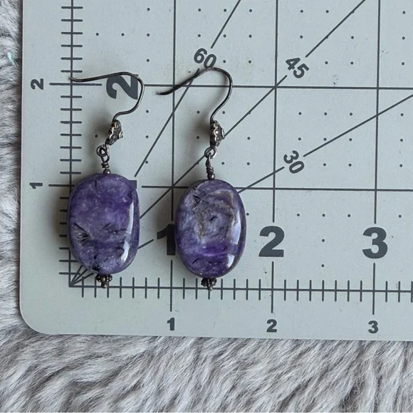 Handmade Chariote Purple Gemstone Sterling Silver Boho Dangle Earrings - Picture 3 of 17